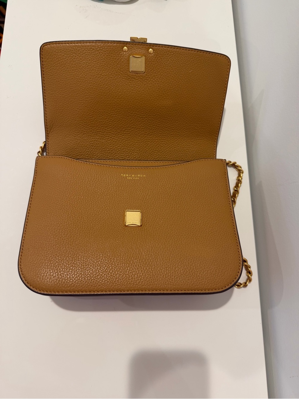 Tory Burch Pebbled Leather Crossbody in Cognac Brown with Gold Logo - Picture 3 of 13